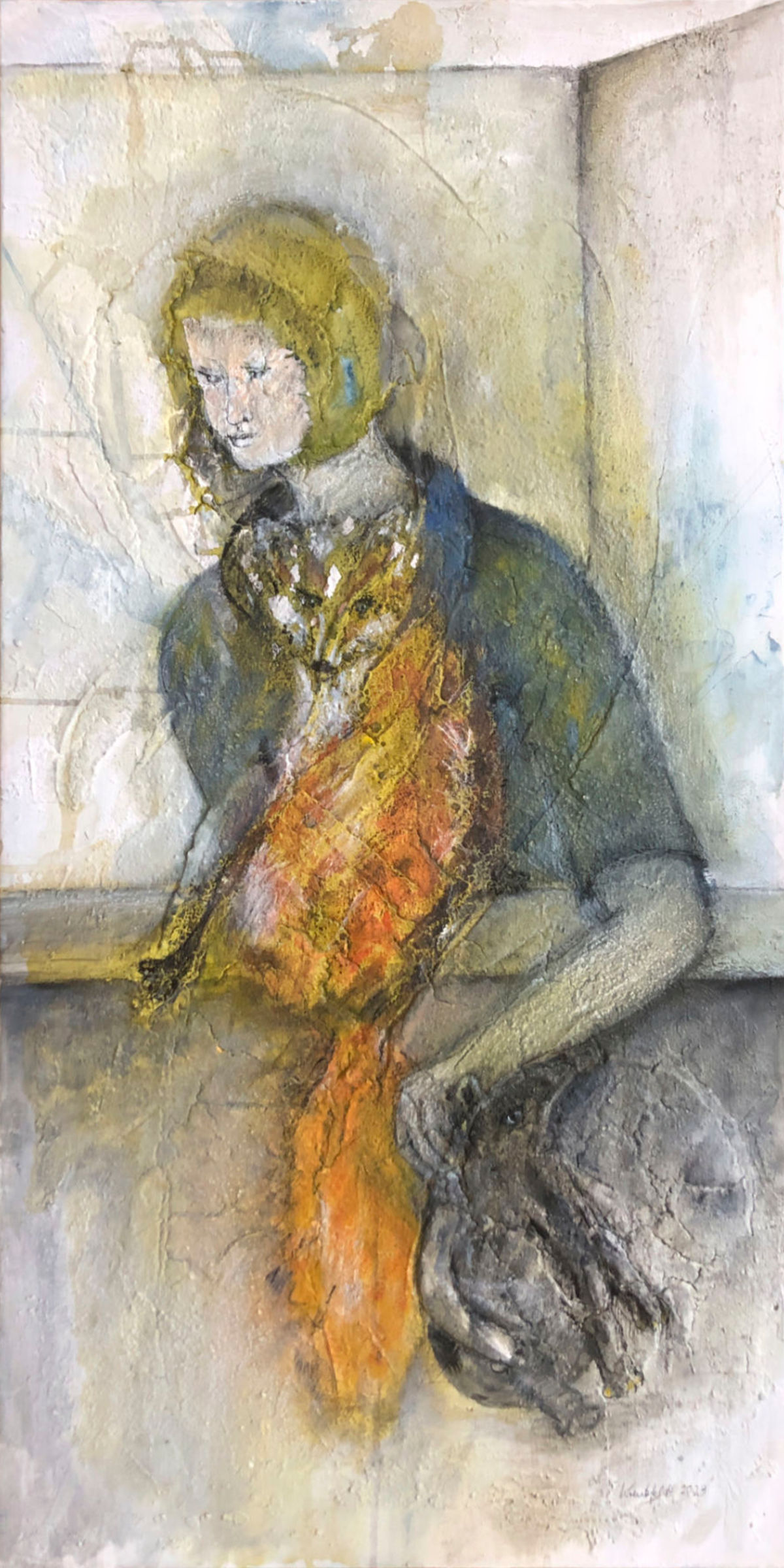 Frau mit Fuchs II, 2023, 100 x 50 cm