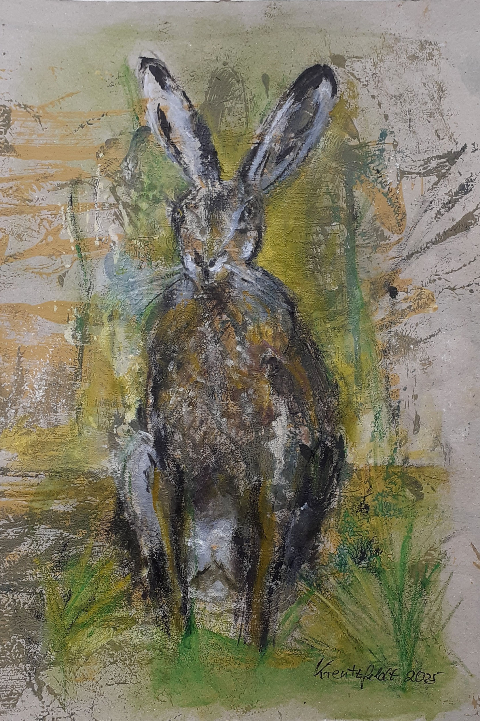 Hase II, 2025 Neocolorstifte auf Papier, 30 x 20 cm