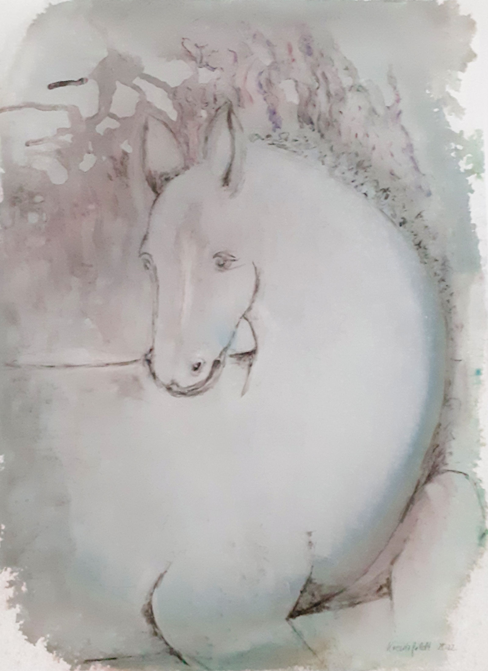 Frau mit Wolf, 2023, 50 x 60 cm
